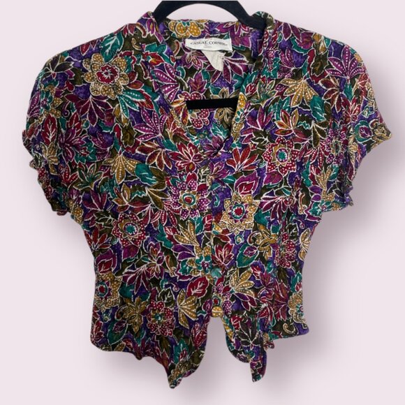Retro Button 70s Y2k Boho Peasant Hipster Chic 90s Party Hippie Blouse Top - Picture 1 of 8